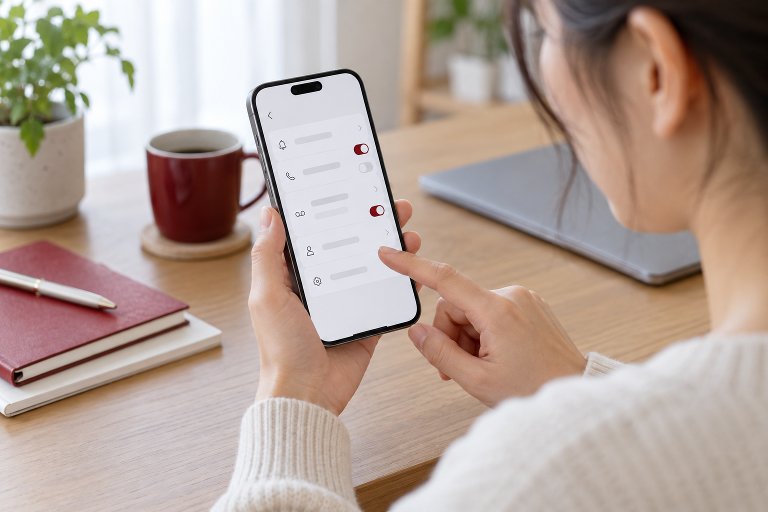 my 楽天モバイルで留守番電話の設定を確認するスマートフォン
