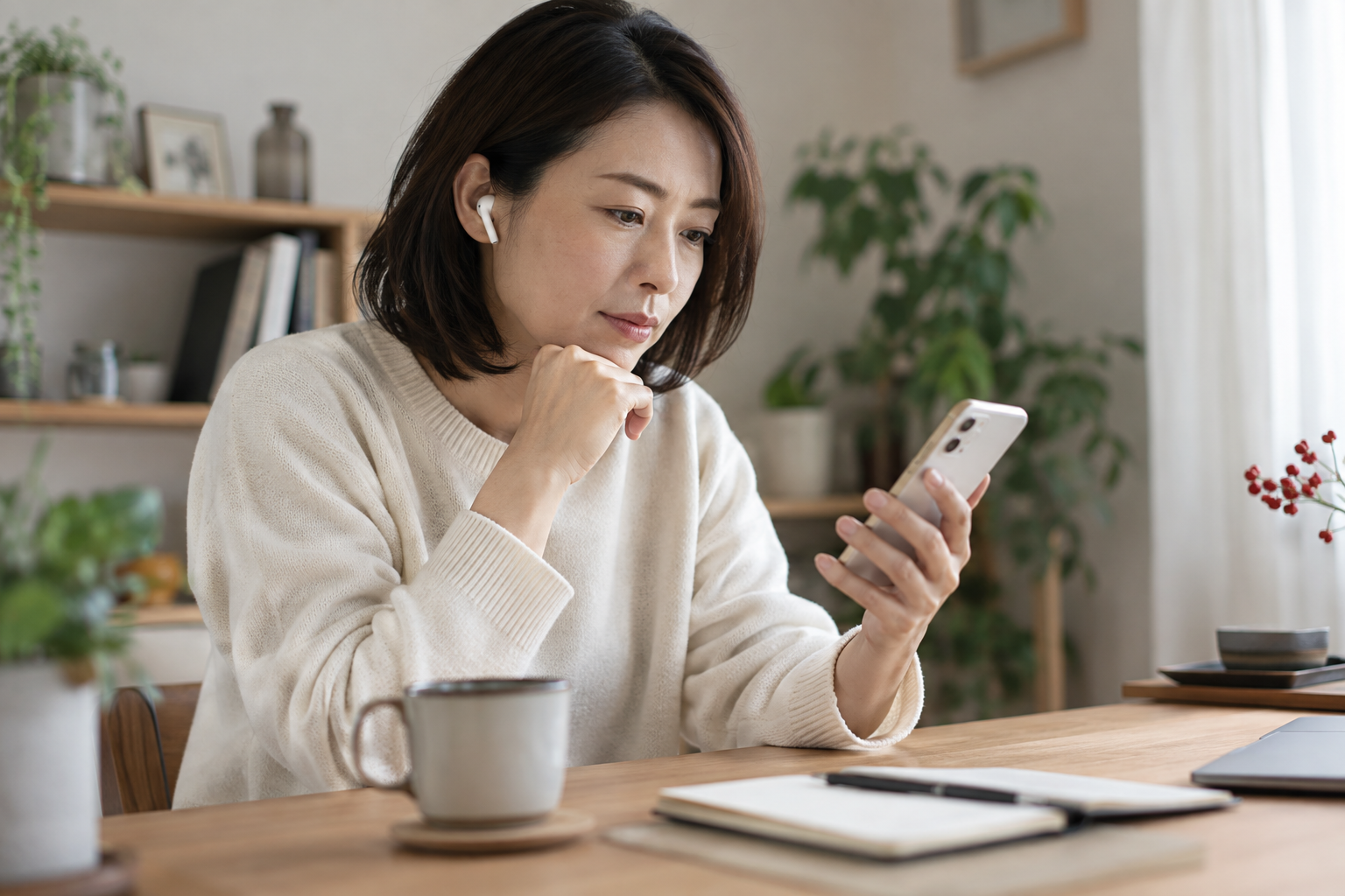 スマートフォンで留守番電話に録音されたメッセージを聞く人