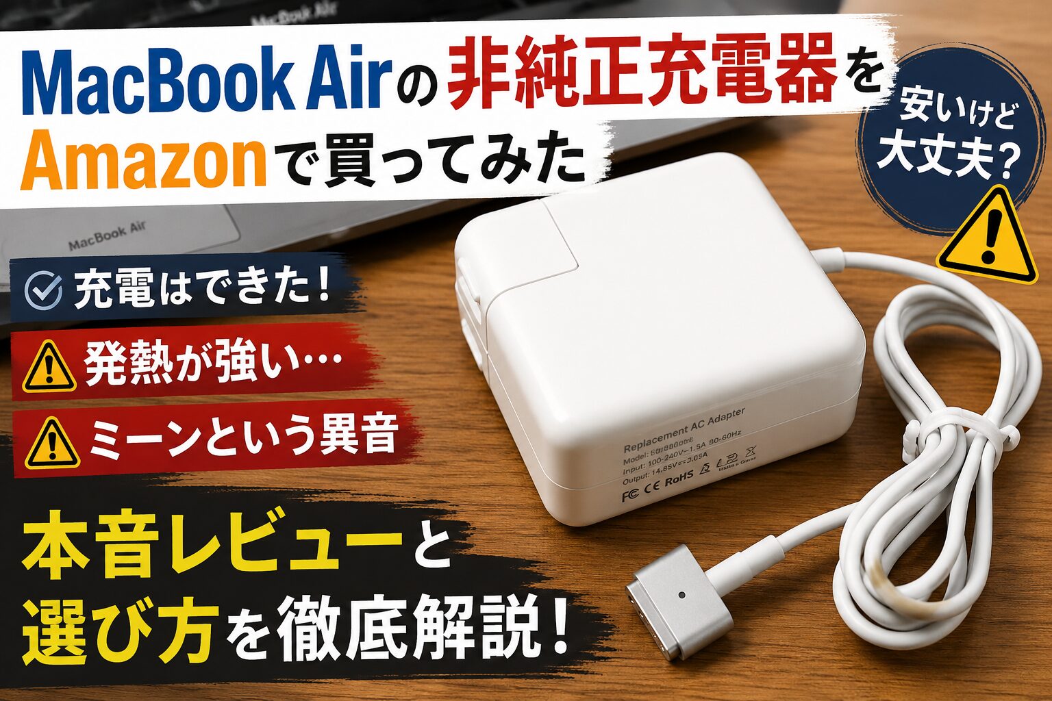 MacBook Airの非純正充電器をAmazonで買ってみた｜発熱・異音は大丈夫？本音レビューと選び方