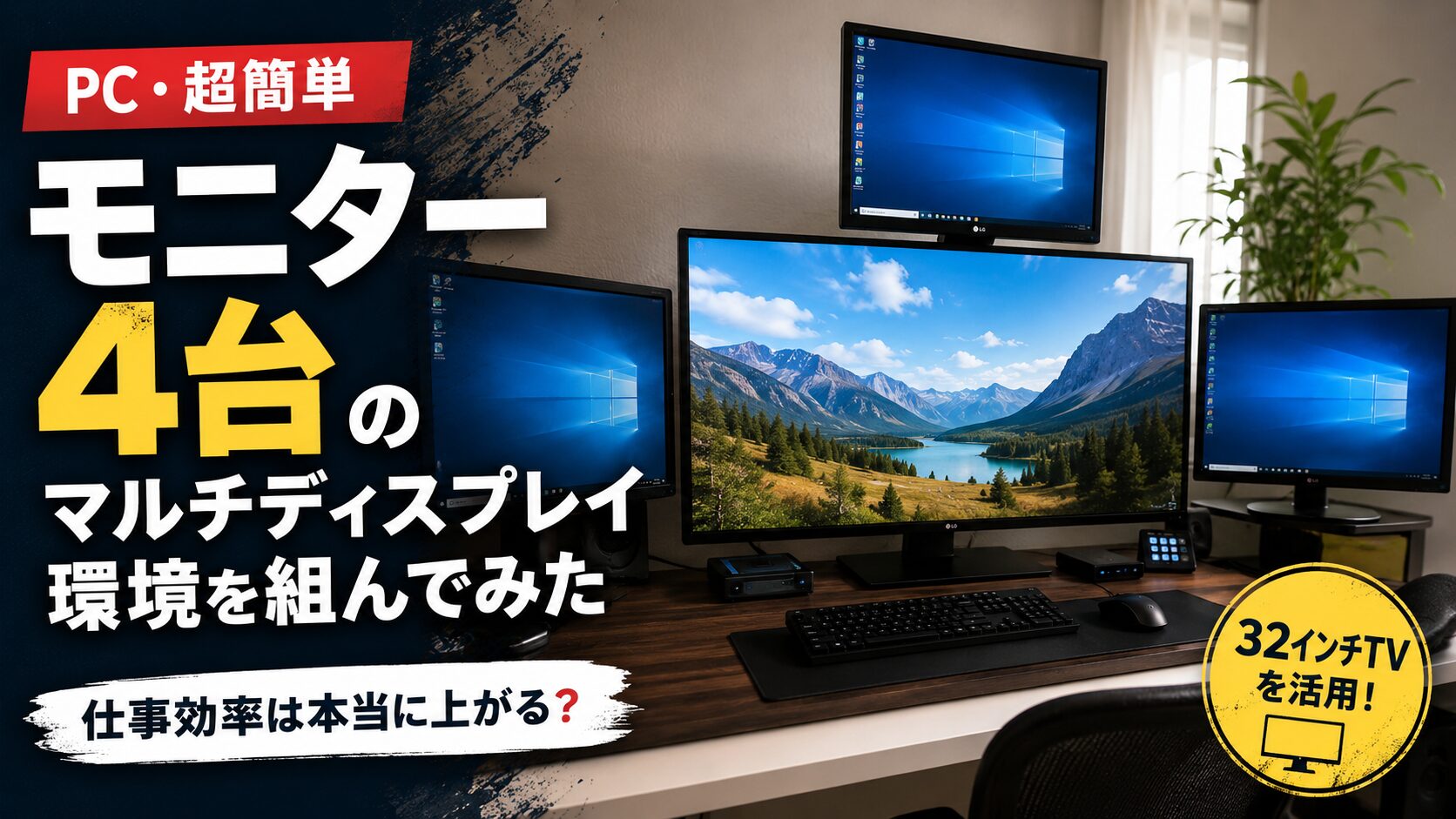 モニター4台のマルチディスプレイ環境！！作業効率は驚愕の4倍以上！